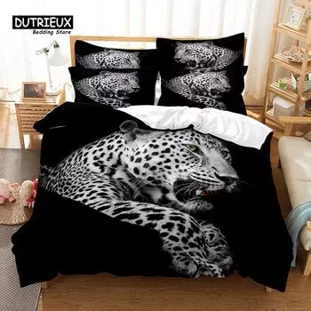 Leopard Bedding Set, 3Pcs Duvet Cover Set, Soft Comfortable Breathable Duvet Cover, For Bedroom Guest Room Decor EU single(135x200cm)