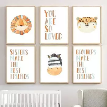 Леопард, лев, жираф, зебра, панда, бегемот, сафари, животное, настенная живопись на холсте, постеры и принты, настенные панно, декор для детской комнаты A4 21X30cm No Framed