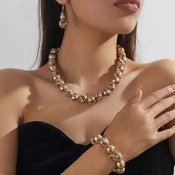 Leopard Necklace Earring Jewelry Set Imitation Pearl Clavicle Chain Valentine s Day Gift Style 2