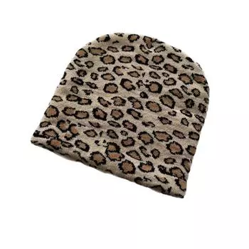 Leopard Pattern Knit Beanie Hat Fashion Warmth Cap For Casual Street Style
