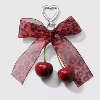 Leopard Pattern Ribbon Bow Keychain Phone Charms Heart Phone Chains Cherry Pendant Women Girls Style 1