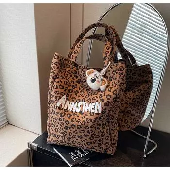 Сумка с леопардовым принтом, женская, большой вместимости, новинка 2024 года, осенне-зимняя, универсальная, сумка через плечо, сумка для отдыха и поездок на работу