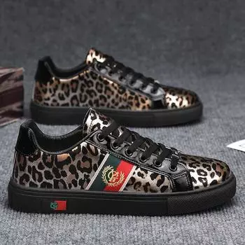 Leopard print board shoes men s personality niche men s shoes spring 2025 new casual shoes men s black social trendy shoes 39