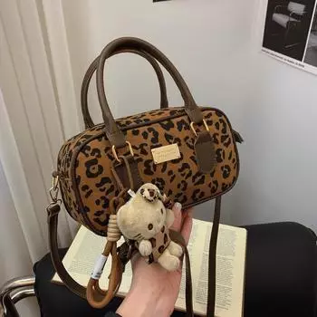 Leopard Print Bowling Bag Women S Autumn And Winter Tide Portable Small Square Bag High Value Versatile Single Shoulder Messenger Bag