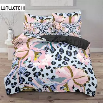 Leopard Print Duvet Cover Set Tropical Plant Flower Print Bedding Set Microfiber 2/3pcs Twin Double Queen King Size Quilt Cover EU single(135x200cm)