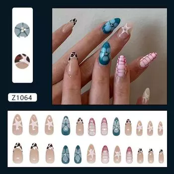 Leopard print French star flower pile diamond white sweet versatile removable manicure 24 pieces