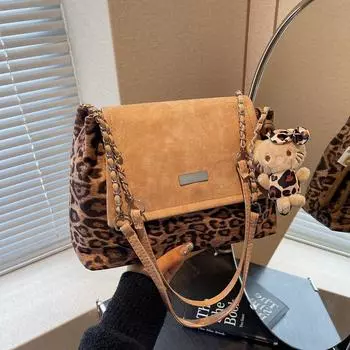 Leopard Print Large-Capacity Bag Women S Autumn And Winter Shoulder Armpit Bag Retro Soft-Faced Chain Commuter Tote Bag