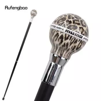 Leopard Print Leather Ball Silver Walking Cane Fashion Decorative Walking Stick Gentleman Elegant Cosplay Cane Crosier 92cm