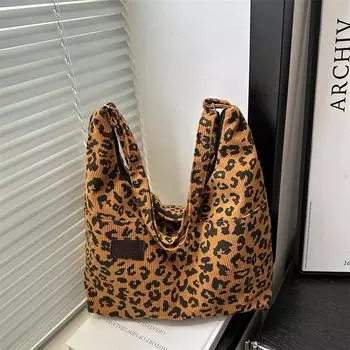 Leopard print new fashion tote casual personality large capacity shoulder leopard print 2025 shoulder bag autumn and winter retro soft bag хаки