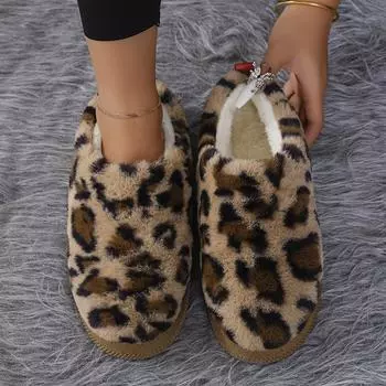 Leopard Print Platform Slippers Women Winter Non Slip Faux Fur Snow Boots Woman 2024 Thick Sole Short Plush Ankle Botas Mujer 36 темно-коричневого