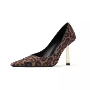 Leopard print pointy heels Women s shoes Sexy personality suede shoes trend women s sandals new brand spring stiletto heels 35