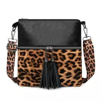 Leopard Print Shoulder Bag Women s Retro Multi-Layer Mobile Phone Bag чёрный