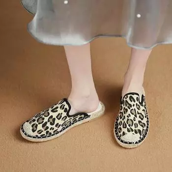 Leopard Print Slipper Female 2024 Summer New Flat Bottom Women s Shoes Fashion Linen Slippers Shoes for Women Zapatos De Mujer 35