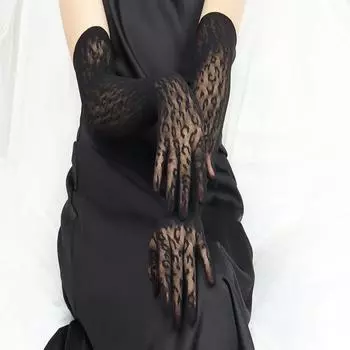 Leopard Print Stockings Gloves Ultra-Thin Five-Finger Seamless Anti-Snagging Transparent Etiquette Sun Protection White Silk Thin Sexy Sexy Black Black All yards