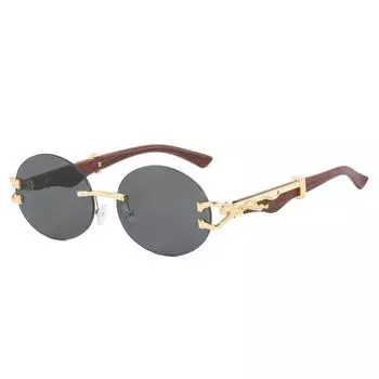 Leopard Round Frameless Trimmed Wooden Foot Sunglasses Sunglasses Sunglasses