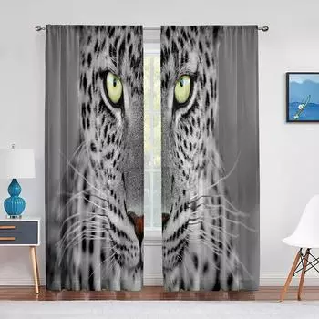 Леопардовый сафари гепард тема диких животных узор тюлевые шторы для гостиной спальни прозрачная прозрачная вуаль оконная занавеска 1 PCS W100XH250cm&Rod Pocket