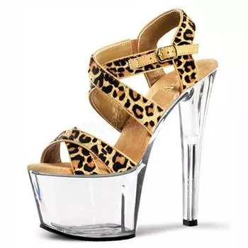 Leopard skin upper women s shoes versatile professional high heel thin heel waterproof table fish mouth shoes sandals 2025 summer new 34