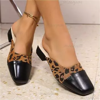 Леопардовый квадратный носок массивные женские тапочки трендовые замшевые туфли-мюли босоножки для вечернего платья новые модные летние шлепанцы слайды 35 леопардовый