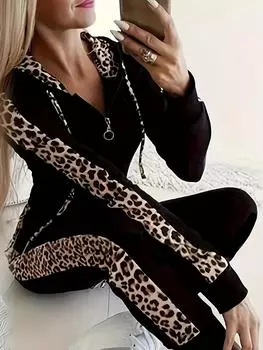 [Leopard Suit] Fashionable And Casual Leopard Print Top And Pants Two-Piece Suit S