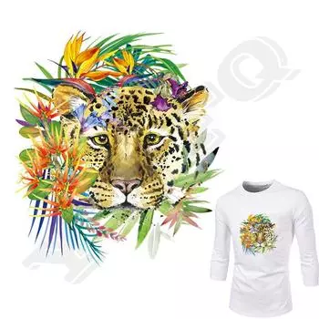 Леопардовая акварельная футболка с утюгом на нашивке, декор своими руками, легкая печать, моющаяся аппликация для дома, уровень А