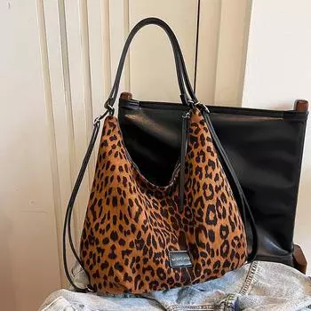 Леопардовая высококачественная вместительная сумка на молнии, популярная модная мягкая простая модная сумка через плечо