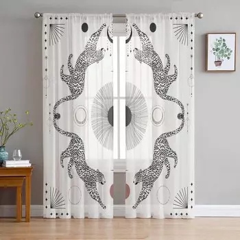 Леопардовое солнце, абстрактные животные, звезды, луна, тюль, занавески для гостиной, спальни, отеля, роскошные украшения, прозрачные занавески 135W x 114H(cm)