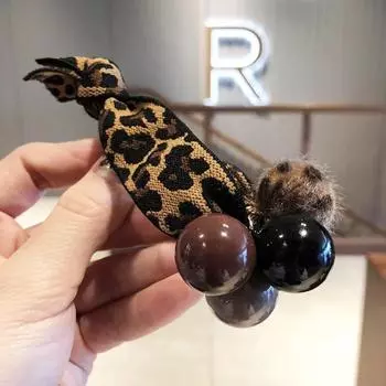 Леопардовые эластичные резинки для волос держатель для хвостика скранчи большие жемчужины бусины резиновые смоляные шарики резинка повязка на голову женские аксессуары для волос