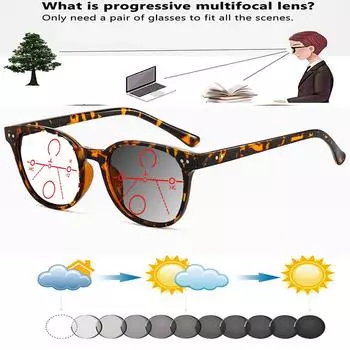 Леопардовые большие круглые винтажные TR90 полноободковые удобные фотохромные прогрессивные мультифокальные очки для чтения +0,75 до +4 +0.75 коричневый