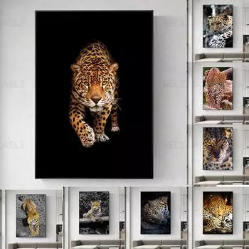 Леопардовые картины, постеры с большими кошками и пирнты, холст с изображением животных, настенная живопись дикой природы для декора гостиной, украшения дома 21cm30cm NoFrame