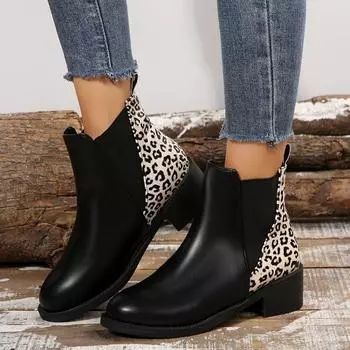 Леопардовые массивные женские ботильоны элегантное платье средний каблук прогулочная обувь 2025 зима новый тренд туфли-лодочки мода Mujer Zapatilla 35