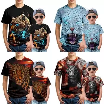 Леопардовые мужские рубашки с коротким рукавом, унисекс, молодежная одежда 80 темно-синий