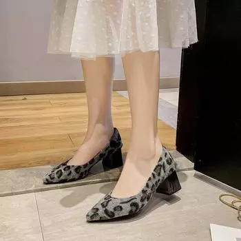 Леопардовые пушистые плюшевые остроконечные туфли без шнуровки на высоком каблуке в стиле панк, пикантные туфли для серферов в стиле панк, женские зимние повседневные модные туфли на высоком каблуке 34 серый