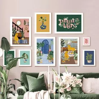 Леопардовые тропические растения в горшках, Монстера, настенная живопись на холсте, постеры на скандинавскую тему и принты, настенные панно для декора гостиной A4 21X30cm No Framed