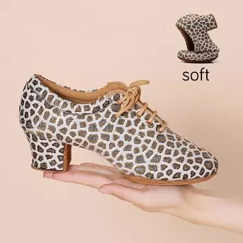 Леопардовые туфли для современных танцев для женщин на среднем каблуке для бальных вечеринок, международного стандарта, для вальса, для танцев в помещении, каблук 2 дюйма 34 чёрный