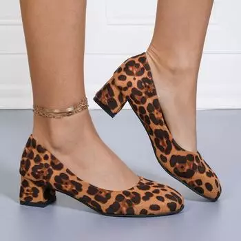 Леопардовые туфли женские толстые каблуки Zapatos Leopardo Mujer высокие офисные туфли женские сексуальные высокие каблуки женские туфли на высоком каблуке 35 коричневый