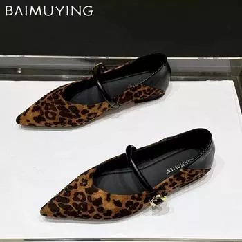 Леопардовые замшевые женские туфли на плоской подошве с острым носком, элегантные туфли с пряжкой, тренд 2025 года, дизайнерское платье, зимние новые женские туфли 35 чёрный