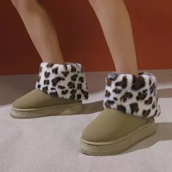 Леопардовые женские ботильоны для снега из меха и замши, модная теплая обувь на платформе, зимние короткие плюшевые готические ботинки, повседневные женские сапоги 36