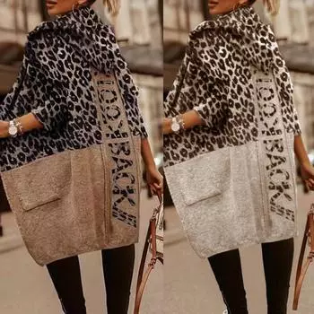 Леопардовый кардиган женский вязаный свитер пуловеры осень зима теплый толстый джемпер макси коричневый крючком Y2k длинный рукав джемпер