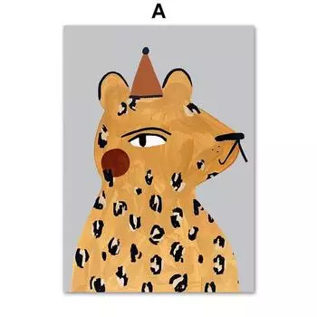 Леопардовый кролик, медведь, тигр, мышь, Радуга, забавная настенная живопись на холсте, плакаты на скандинавскую тему и принты, настенные панно, декор для детской комнаты, без рамки 21*30cm No Frame