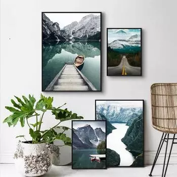Леопардовый лес лодка озеро гора природный пейзаж плакат скандинавские декоративные картины холст настенные художественные фотографии домашний декор комнаты 21x30cm No Framed