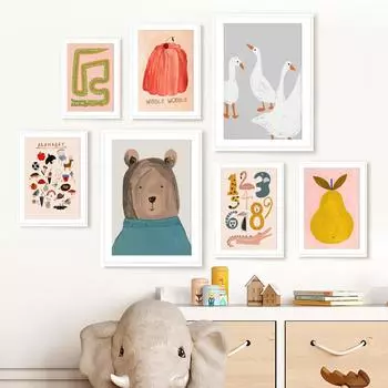 Леопардовый медведь, крокодил, гусь, груша, тыква, настенная живопись на холсте, плакат на скандинавскую тему и принты, настенные панно, декор для детской комнаты, без рамки 21*30cm No Frame