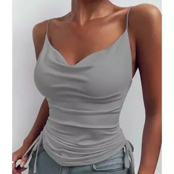 Леопардовый однотонный жилет с V-образным вырезом и шнуровкой на бретельках для повседневной жизни S