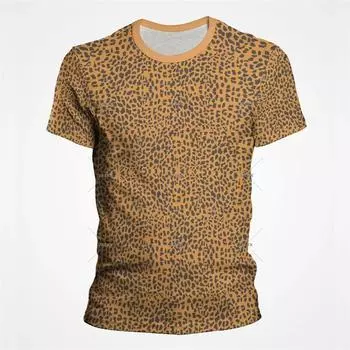 Леопардовый принт 3D Смешные футболки для мужчин и женщин Летняя футболка с коротким рукавом Уличная одежда унисекс Большие топы Футболки XS