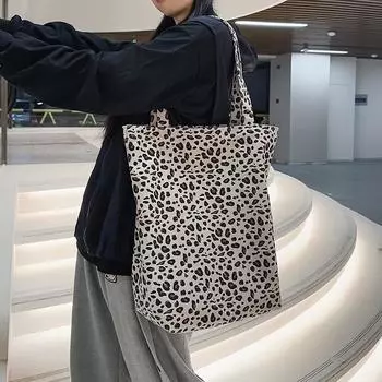 Леопардовый принт Большая вместительная сумка-тоут женская сумка через плечо студенческая холщовая сумка белый