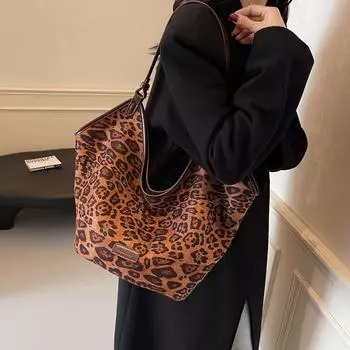 Леопардовый принт Большая вместительная сумка-тоут Женская сумка через плечо Сумка для поездок на работу кофейный