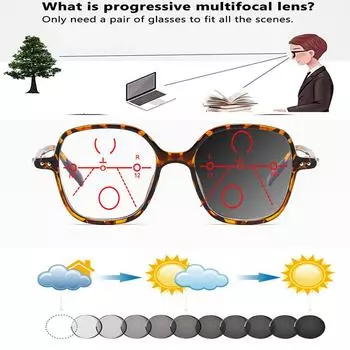 Леопардовый принт Большие круглые винтажные TR90 полноободковые удобные фотохромные прогрессивные мультифокальные очки для чтения +0,75 до +4 +0.75 коричневый