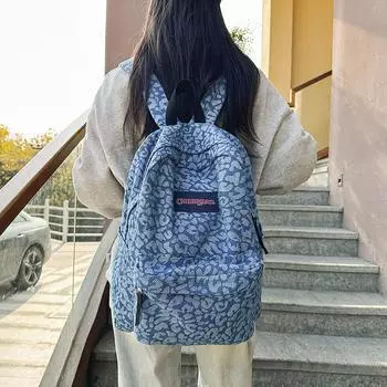 Леопардовый принт джинсовый рюкзак студенческий школьный женский легкий рюкзак синий