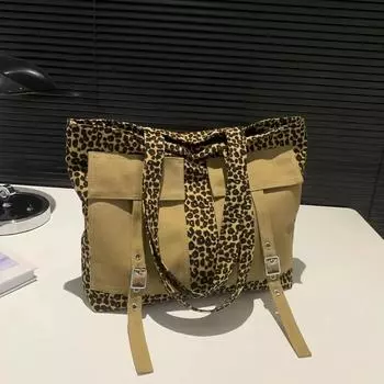 Леопардовый принт, холст, молния, повседневные, универсальные, молодежные сумки через плечо, горячая распродажа, сумки большой вместимости для швейной линии для женщин