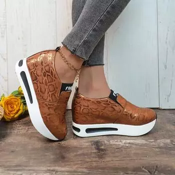 Леопардовый принт Лоферы Обувь Женские Весенние Слипоны Скрытый Каблук Кроссовки Женские Искусственная Кожа Толстая Платформа Спортивные Туфли Дамы 35