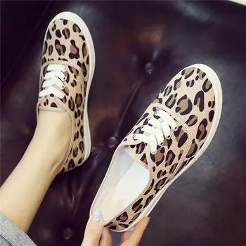 Леопардовый принт парусиновые туфли для женщин новая корейская версия универсальная студенческая спортивная обувь туфли на плоской подошве Harajuku для женщин 40